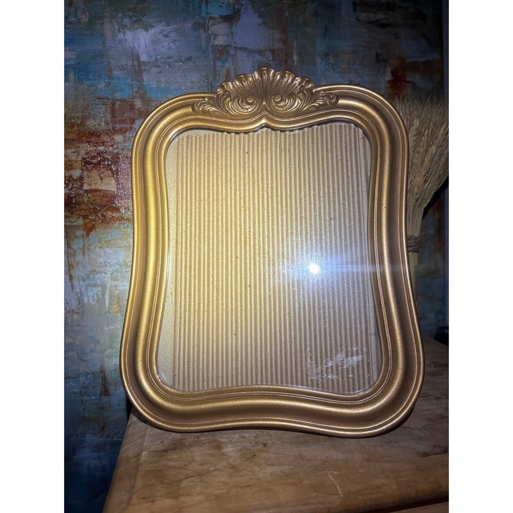 IICC Gold Ornate Scalloped Picture Frame 9.5x12 Tabletop Made in USA Vintage